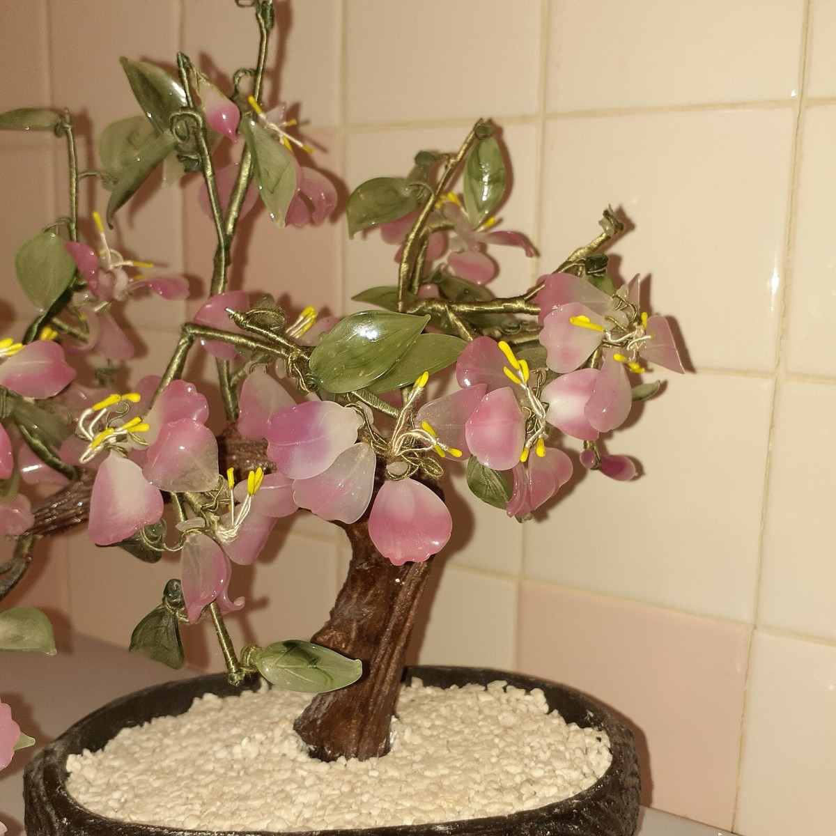 Vintage Chinese Beautiful Decorative Semi Stone Jade Glass Bonsai