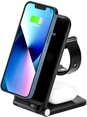 QI Wireless Ladegerät 3in1 Charger Ladestation für Apple Watch iPhone Samsung DE