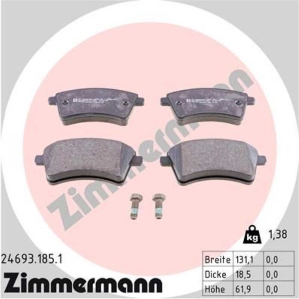 Zimmermann BremsbeläGe Vorne FüR Renault Kangoo/Grand Mercedes-Benz Citan-image