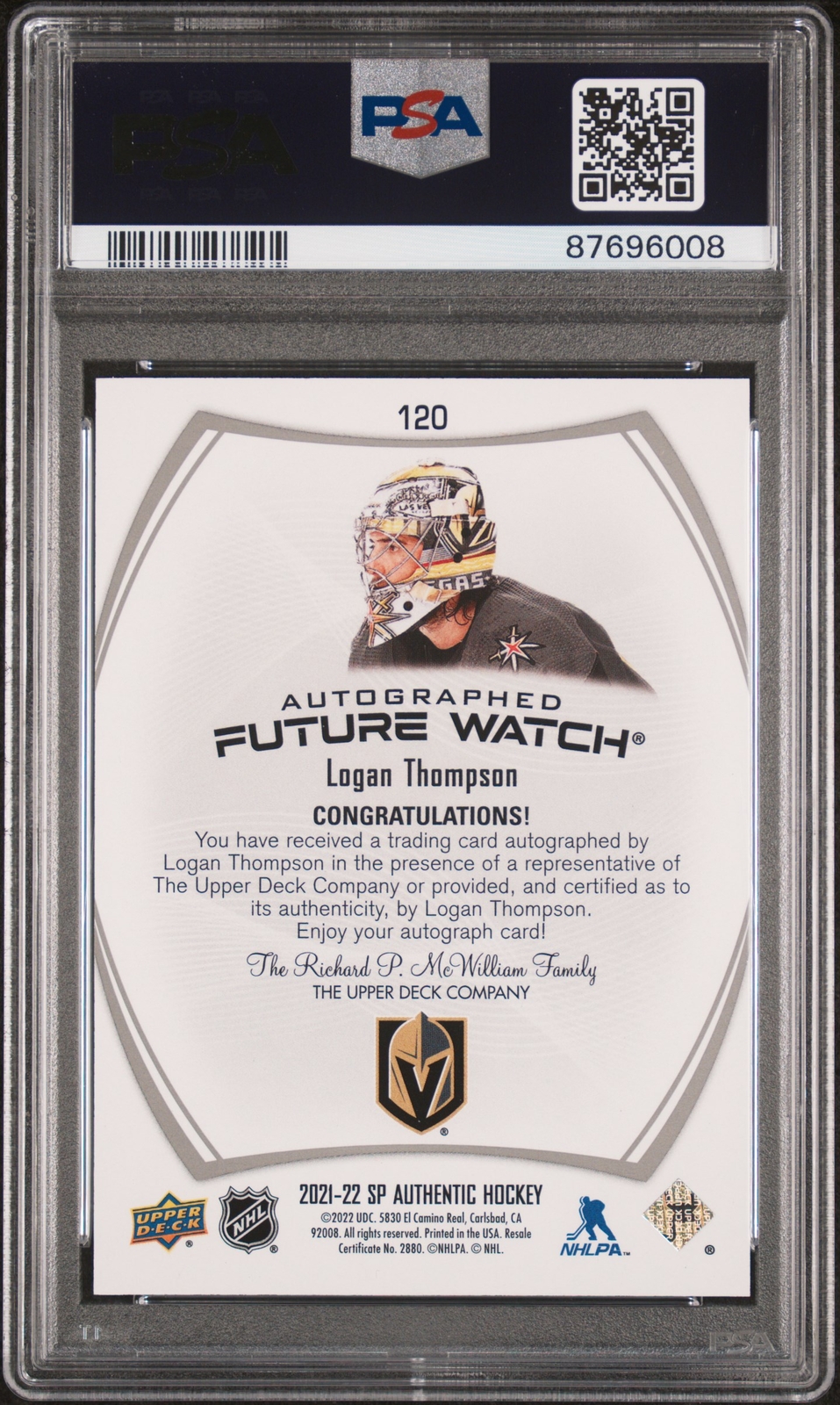 2021 SP Authentic Future Watch Autograph Auto RC Logan Thompson #120 ...