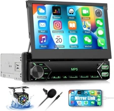 7" Single 1DIN Flip Car Stereo Bluetooth FM DS TF USB Mirror link MP5 Player