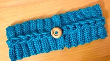 Handmade Headband with Wooden Button Braided Blue Women Teen