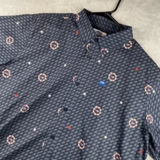 Aftco Shirt Mens XL Black Fishing Vented Button Down Geometric All Over Print