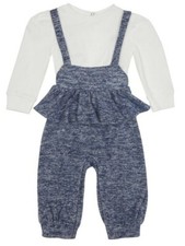 NEW Habitual Girls White Long Sleeve Blue Jumpsuit Overall W Ruffle, 18 Months