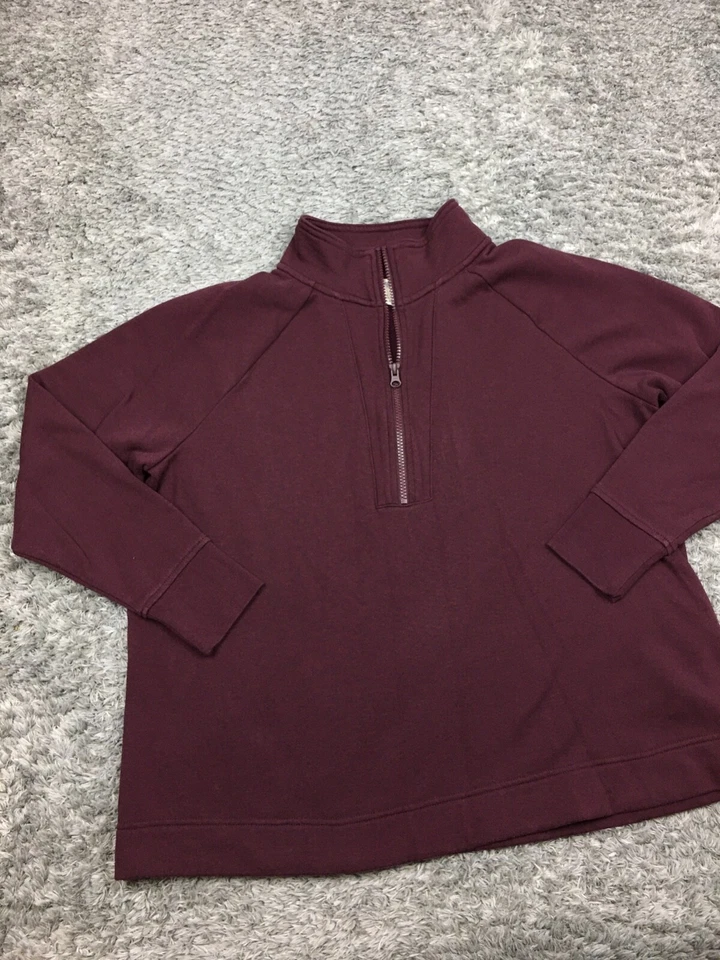 Pulôver Terra & Sky feminino 1/4 zíper tamanho 0X vermelho escuro/roxo 14W algodão - Imagem 3 de 4