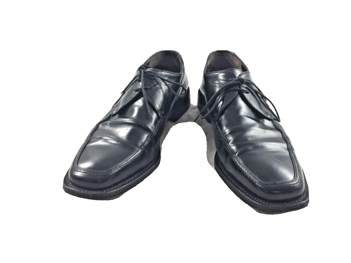 Salvatore Ferragamo Men's 11 D Black Leather Apron Toe Lace Up Oxfords Shoes