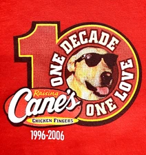 Raising Cane's One Decade One Love Anniversary Uniform LS Red T Shirt Large NEW