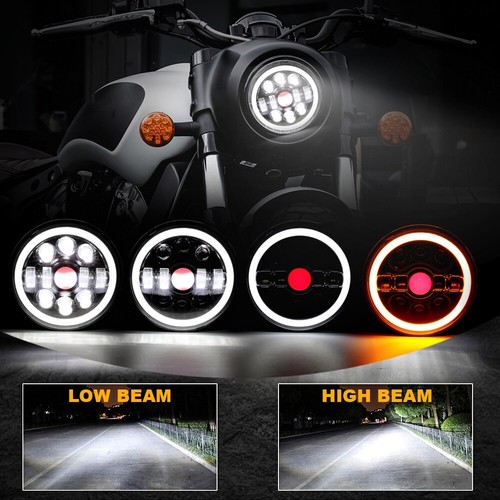 Fari LED 7" pollici DRL segnale di svolta ambra hi lo per Cafe Racer Chopper Criuser - Foto 3 di 12