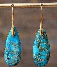 Turquoise Jasper Stone Drop Earrings With Brass Ear Hooks