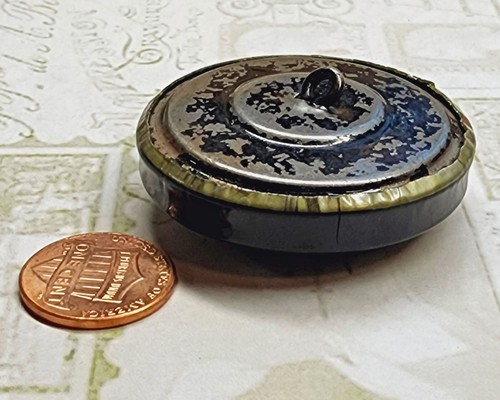 Großer Vintage perlmuttfarbener grün & schwarzer Zelluloid Mantelknopf ~ fast 1-3/4 Zoll - Bild 3 von 4