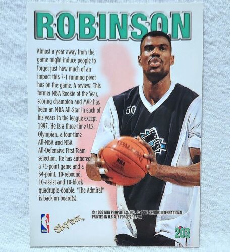 Tarjeta Skybox Z-Force #203 1997-98 David Robinson San Antonio Spurs a la venta - Imagen 2 de 2