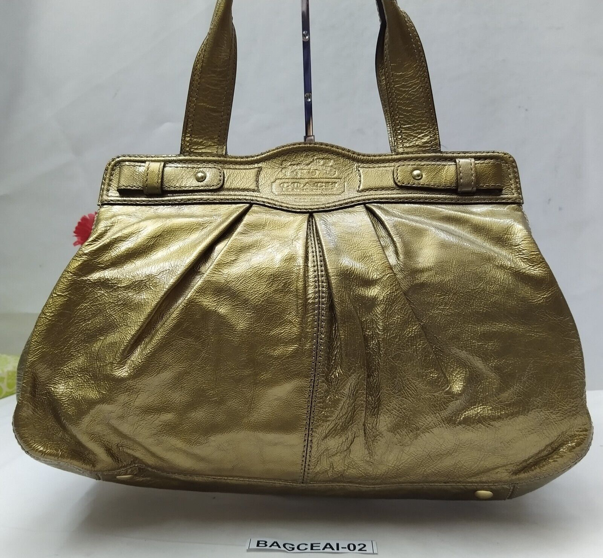 Coach Garnet Metallic Gold Leather Turnlock Double Handle Satchel