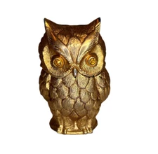 Vintage Gold Tone Owl Desk Lighter Amber Jewel Eyes 1964 Tan Japan
