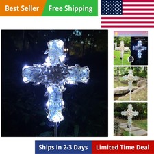 38Inch Solar Cross Garden Lights Outdoor Decorative - Solar Metal Glass Cross...