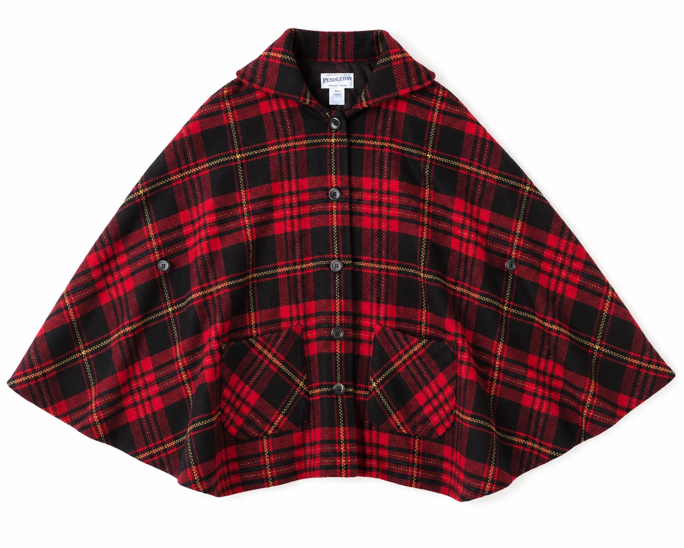 Pendleton Hooded Cape Poncho Red Black Plaid 100% Wool Size OS S M L XL Preppy