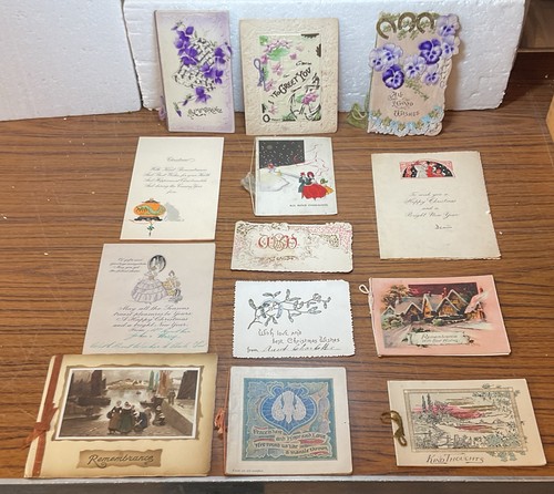 13 Vintage Early 1900s Used Greetings Cards Remembrance Sentimental Best Wishes
