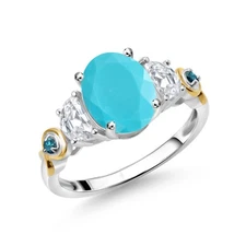 925 Silver and 10K Yellow Gold 3-Stone Ring Turquoise Moissanite (2.01 Cttw)