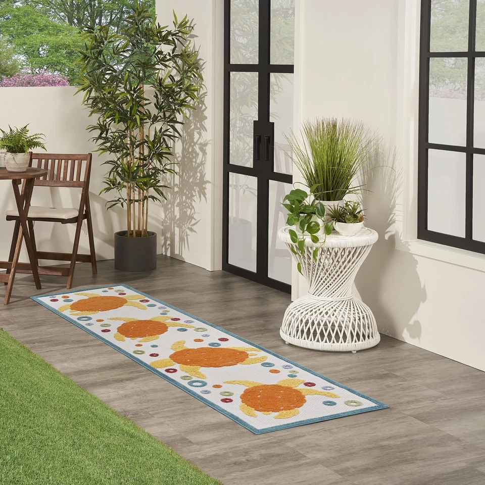 Alfombra Home Aloha Interior/Exterior Verde Azulado Multi 2' x 6', Fácil Limpieza, No Ella... Foto 2 de 4