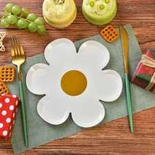 40Pcs Daisy Plates Flower Paper Plates, Daisy Paper Plates Gold Foil Party Fl...