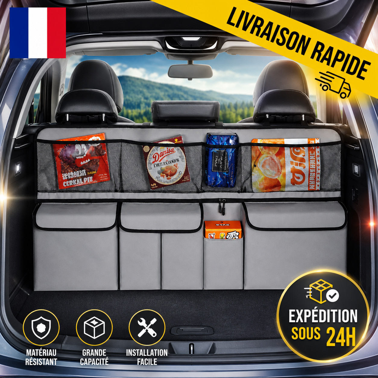 Organisateur coffre voiture multi-poches grand volume de rangement auto Oxford XXL