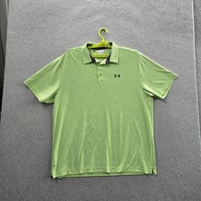 Under Armour Men Polo 2XL Green Logo Heatgear Activewear Loose Short Sleeve