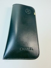 Vintage Chanel Black Leather Glasses Case Slip Pouch Made In Italy Authentic CC