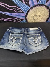 Rock Revival Betty Shorts Womens 28 Blue Denim Distressed Rhinestone Pockets