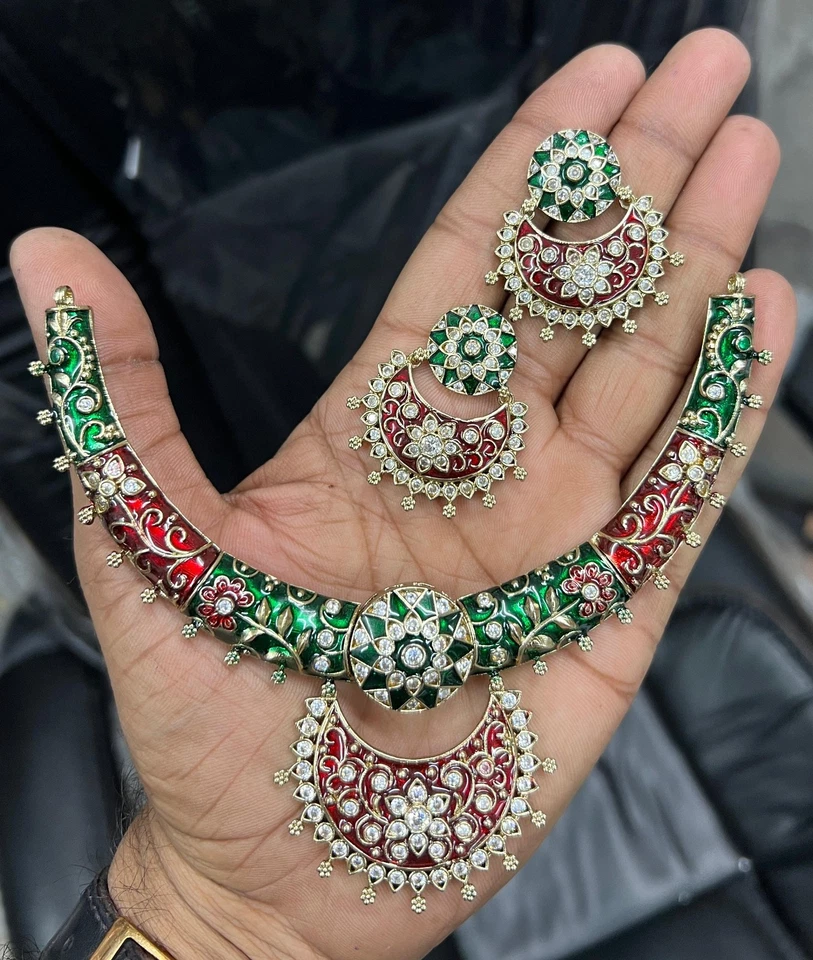 Gargantilla Meenakari Kundan Polki boda india esmalte étnico joyería chapada en oro Foto 3 de 4