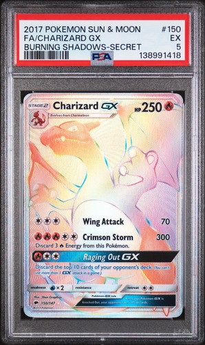 Charizard GX #150/147 Rainbow Rare Burning Shadows Pokemon 2017 PSA 5