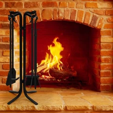 FEED GARDEN Heavy Duty 5-Piece Fireplace Tool Set, Rust-Resistant Wrought Iron