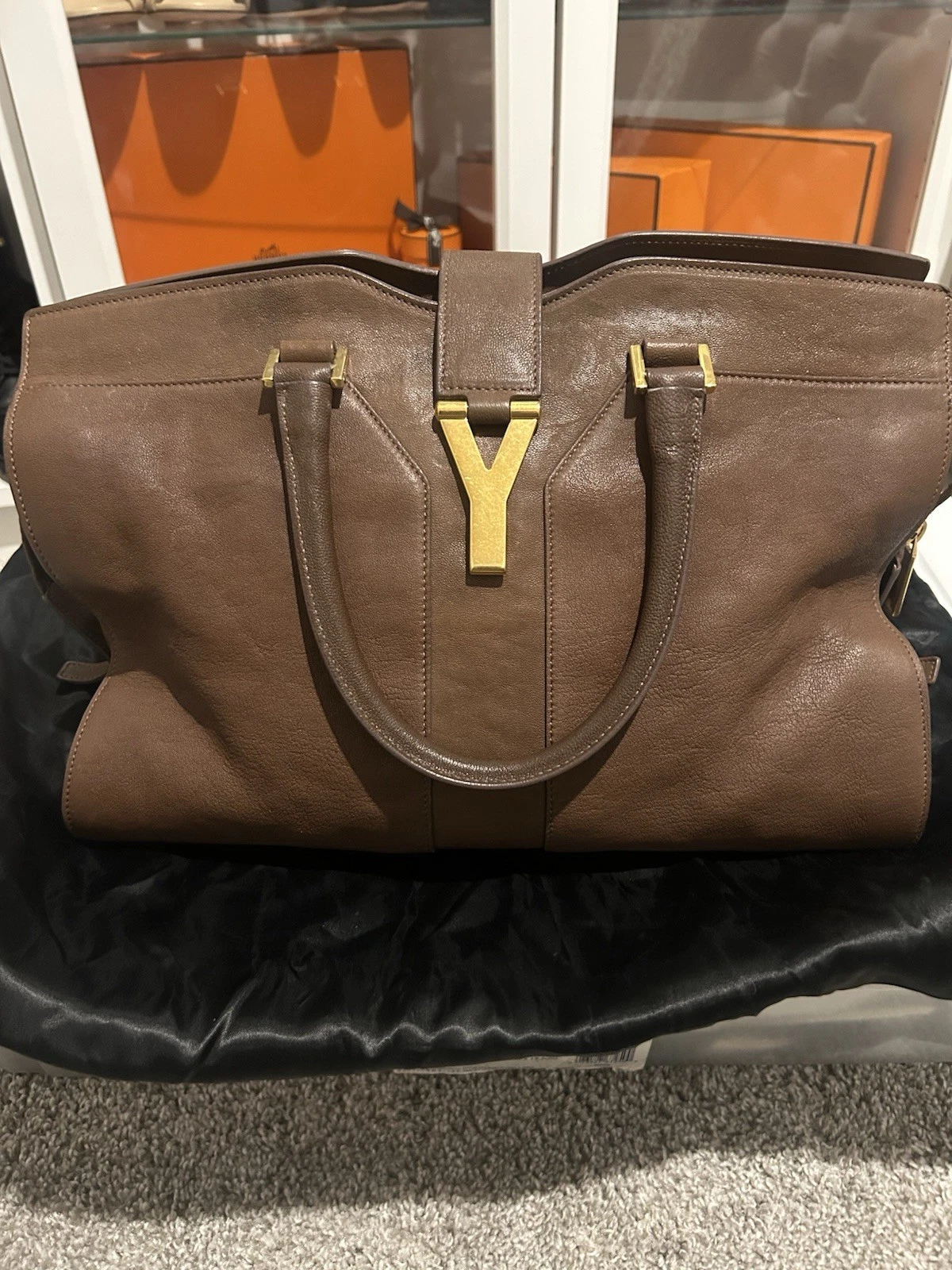 SAINT LAURENT PARIS YSL Cabas Chyc Leather Hand Bag Brown tote Carry On