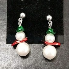 Green Red White Christmas Snowman earrings dangling