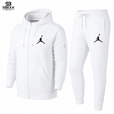 Men & Women White Nike Tracksuit Set Hoodie Jacket & Sweatpants Casual Gym Wear