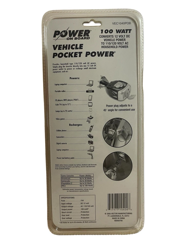 Vector Power On Board Vehicle Pocket Mobile Electronics AC Power 100 Watt NIP - Image 4 of 4