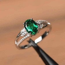 1.50Ct Oval Cut Emerald & Lab Created Diamond 14K White Gold FN Dinner Date Ring