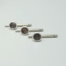 Vintage Set of 3 Shirt Button Tuxedo Studs White Mother of Pearl Silver Tone