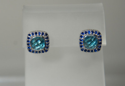 David Yurman Ohrstecker 925 Silber 585 Blautopas & Saphir Petite Albion