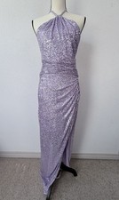 Mac Duggal Lilac Halter Sequin Backless Gown with High Slit Sz 14 NWT