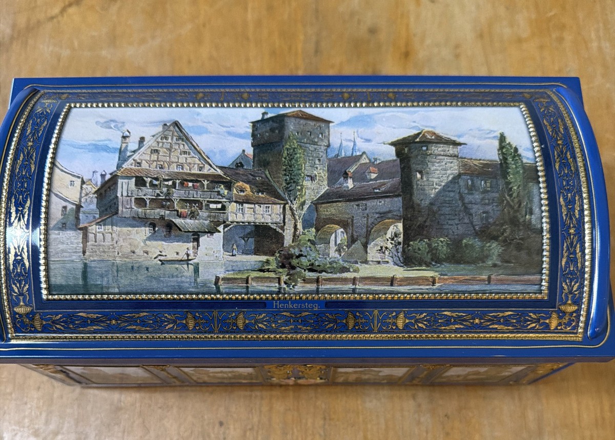 Lebkuchen-Schmidt Made in Germany Rounded Lid Tin Box Blue 9x5x5 Lebkuchen-Schmidt Made in Germany Rounded Lid Tin Box Blue 9x5x5