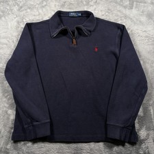 Polo Ralph Lauren Sweater Mens Medium Navy Blue Tight Knit Casual Quarter Zip