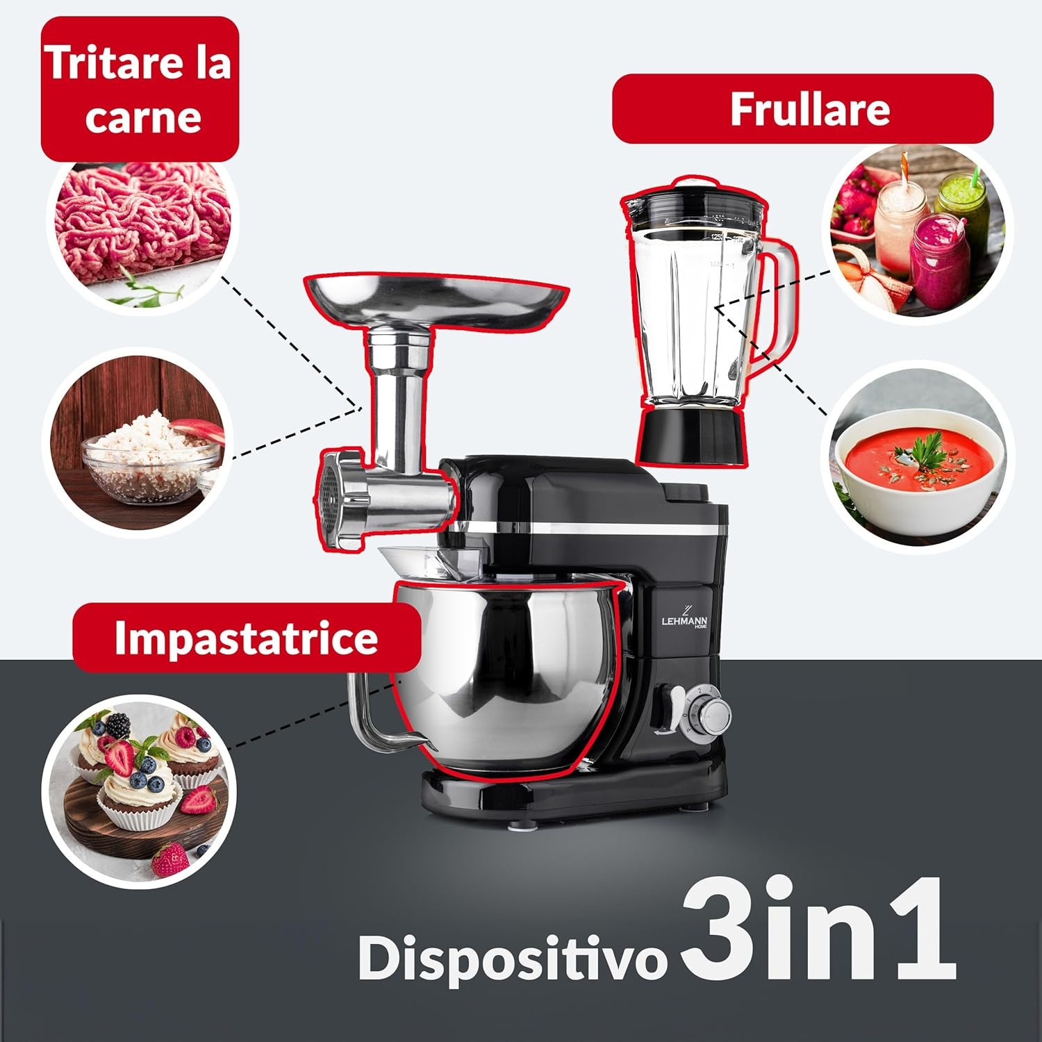 Robot da Cucina Universale 3 in 1 Set | Mescolatore con Sistema di Agitazione Pl foto 4
