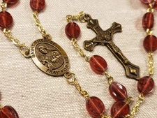Vintage Rosary St Therese Of Lisieux Red Beads Religious Christian B62