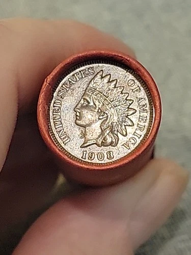 Amazing Au 🌈 Toned 1908 & S Mint Indian Head Ends Of Lincoln Wheat Cent Roll
