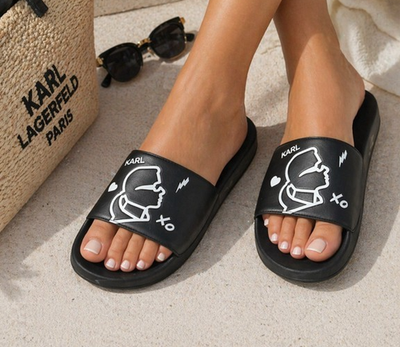 Karl Lagerfeld Paris Slide Sandals Black Graphic Logo  display picture 1