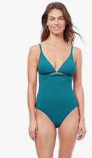 Profile by Gottex Unchain My Heart Halter V-Neck One Piece Sz 16 D NWT 154 Teal