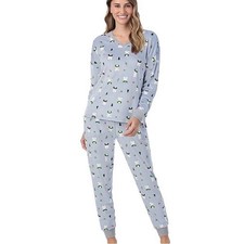 Cuddl Duds Blue Polar Bear Velour Fleece V-Neck Pajama Pants Set Size L NWT