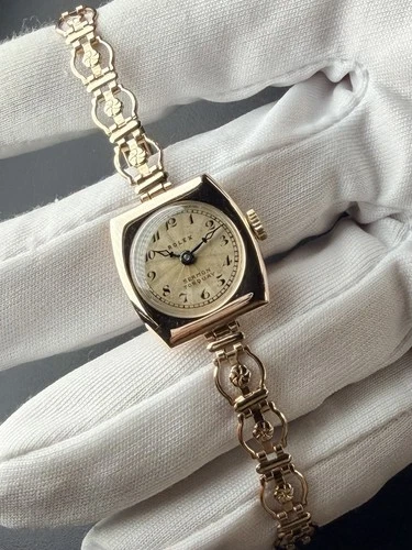 (9ct Gold) Rolex Vintage Lady Art Deco Cocktail Watch 22mm Antique Bracelet
