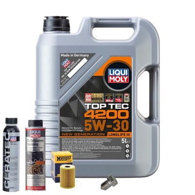 Motoröl 5W30 LIQUI MOLY 5L+HENGST Ölfilter+Spülung+Cera Tec+Ölablassschraube