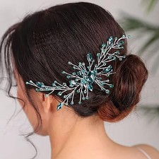 Green Crystal Hair Comb Rhinestone Silver Hair Vine Prom Wedding Accessory