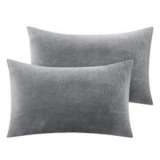 2 PCS Flannel Pillow Cases Soft Fleece Zipper Fuzzy Velvet Gray 20x30 Inch